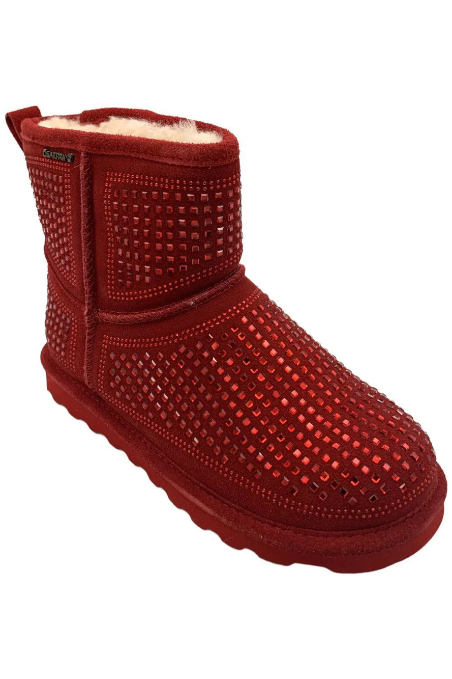 BEARPAW Women's Stassie Jeweled Suede Boot Santa Red - Wide